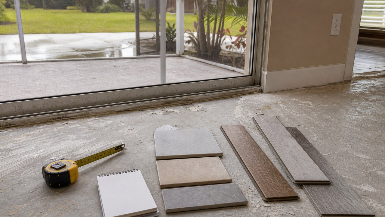 Concrete slab floor prep before tile or waterproof flooring installation